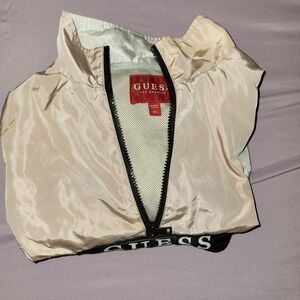 Guess Blush,white And Black Quarter Zipper Midriff Windbreak Jacket Xs